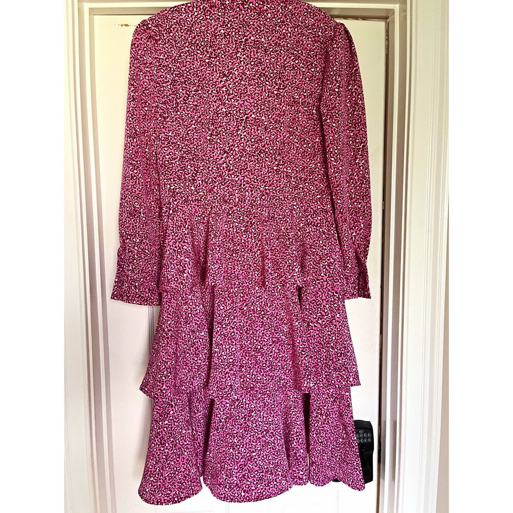 WHO WHAT WEAR Women’s Pink/Purple Leopard High Neck Tiered Mini Dress M